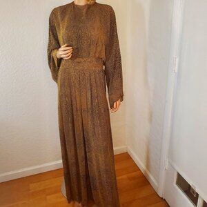 Vintage Pauline Trigere Couture Chiffon Maxi Dress Gown Cheetah Print Med